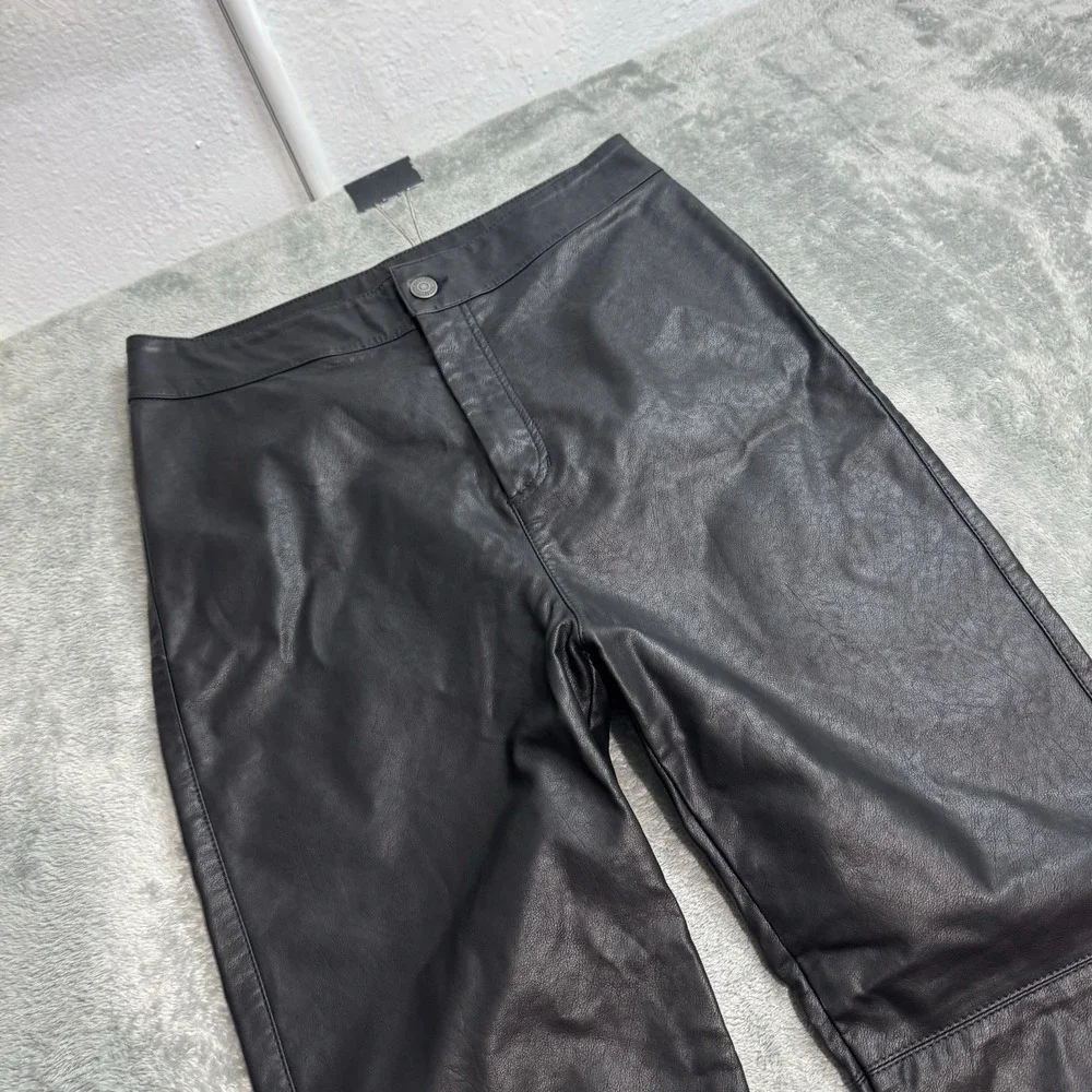 Free People Pants Womens 6 Black Faux Leather Flare Slim Boho Y2K Party Cocktail